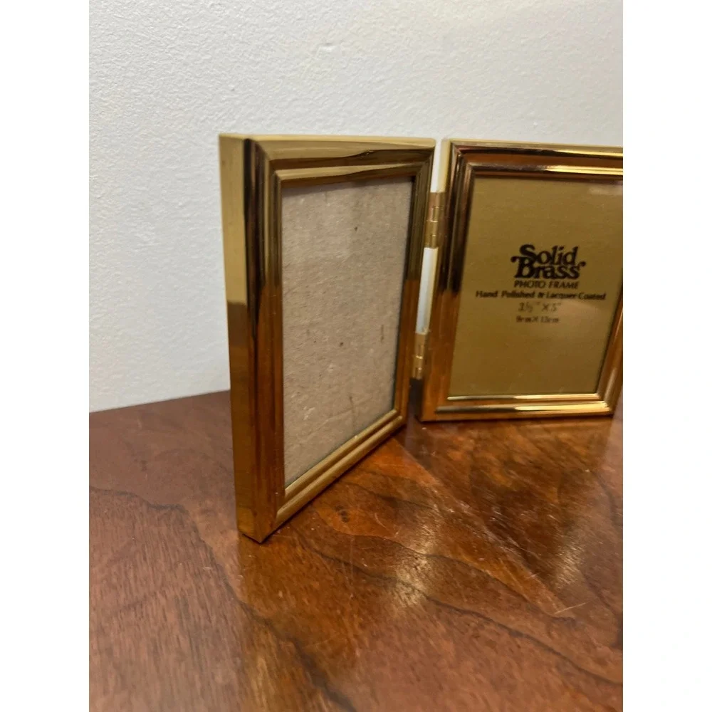 Solid Brass Photo Frame Double Hinged Folding Gold Vintage 3.5x5 Picture Frame